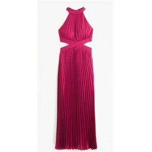 Abercrombie & Fitch NWT Giselle Halter Maxi Pleated Dress with Cutouts Berry Siz